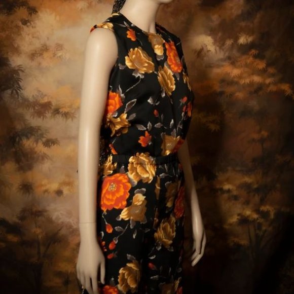 1970s vintage pant suit floral palazzo pants set floral satin 3 piece set - Picture 4 of 12